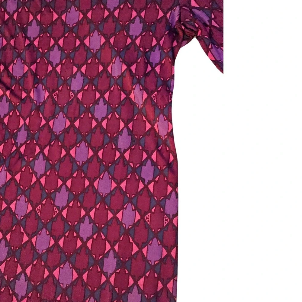 Tory Burch Pink Purple Geometric Floral Jersey Long Sleeve Belted Dress XL